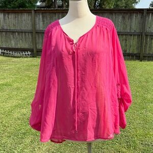 Contemporary Style Signature Studio hot pink sheer long sleeve blouse XL GUC